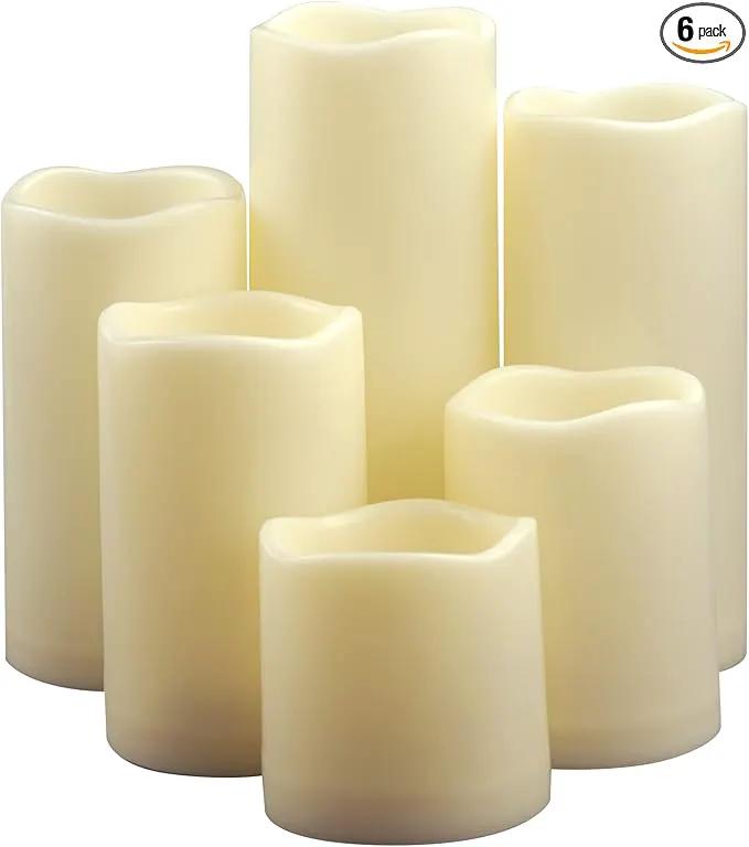 CANDLE CHOICE Waterproof Outdoor Battery Operated Flameless Pillar Candles with Timer White Plastic Realistic Flickering Electric LED Lights for Lantern Garden Wedding Christmas Decorations 6 Pack by GreenHaven Gardens
