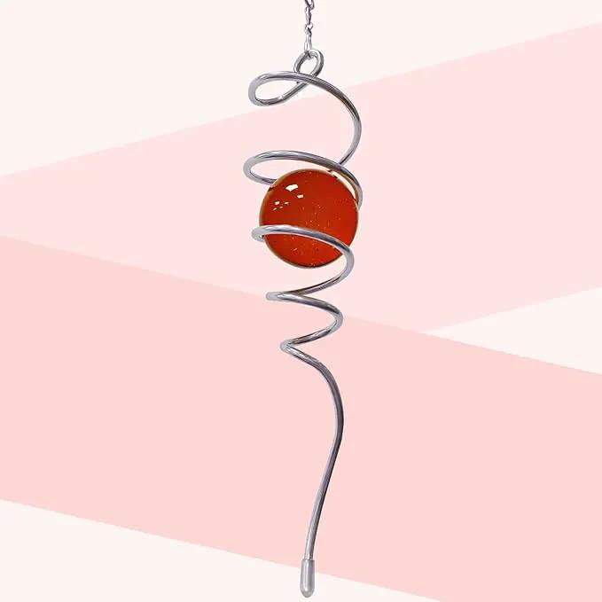 Gazing Ball Spiral Tail Wind Spinner,Decorative Wind Spinner 11inch Tail and 2 inch Glass Orb. Indoor Outdoor Wind Spinner Tail Sun Catcher Garden Decoration-13 inch Height(red) by GreenHaven Gardens