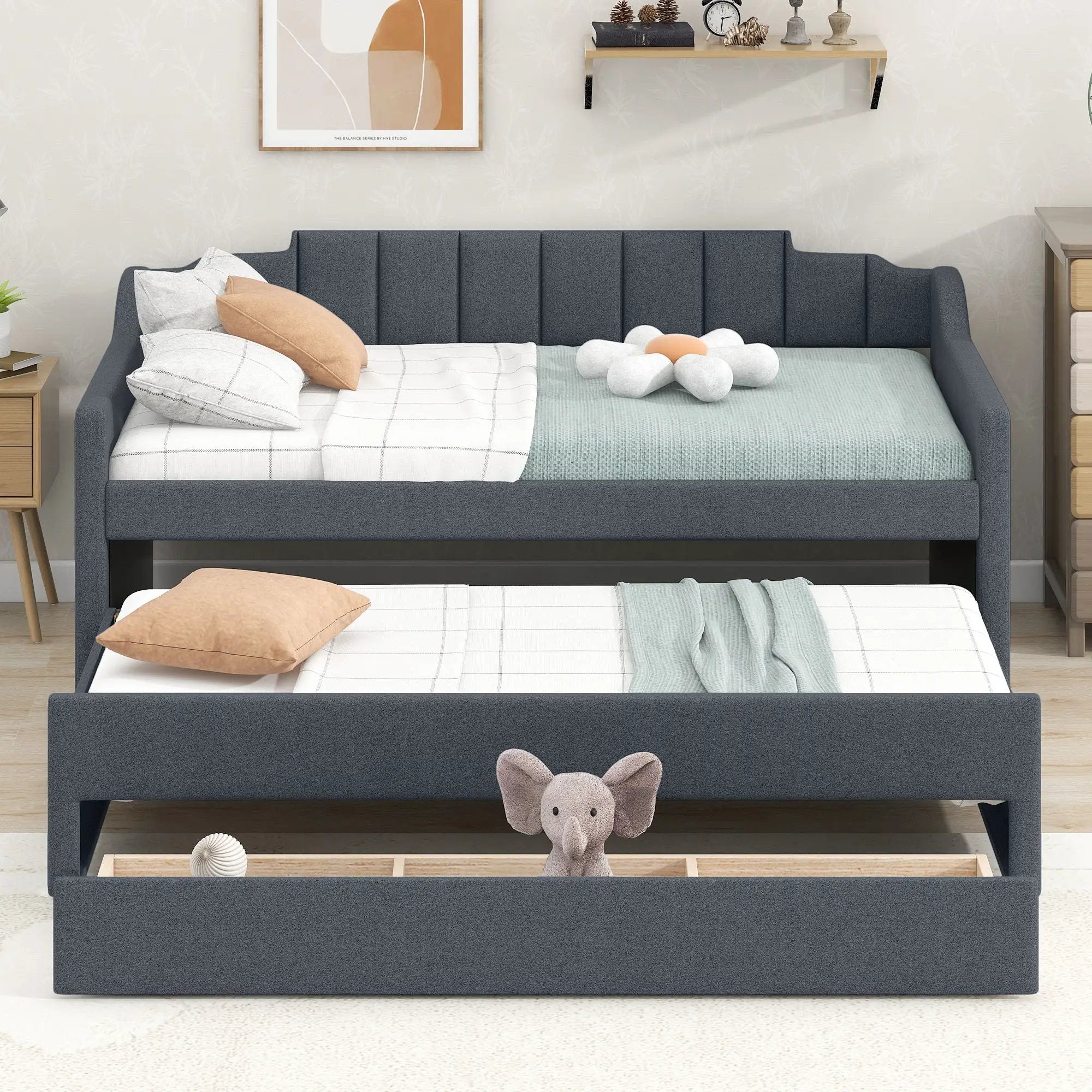 Upholstered Simple Design Daybed With Trundle And 3 Drawers by Unique Piece Furniture