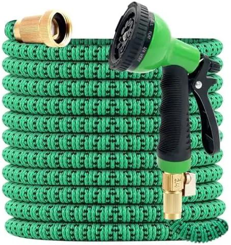 J&B XpandaHose 75ft Expandable Garden Hose with Holder - Heavy Duty Superior Strength 3750D - 4 -Layer Latex Core - Extra Strong Brass Connectors and 10 Spray Nozzle w/Storage Bag (Green 75) by GreenHaven Gardens