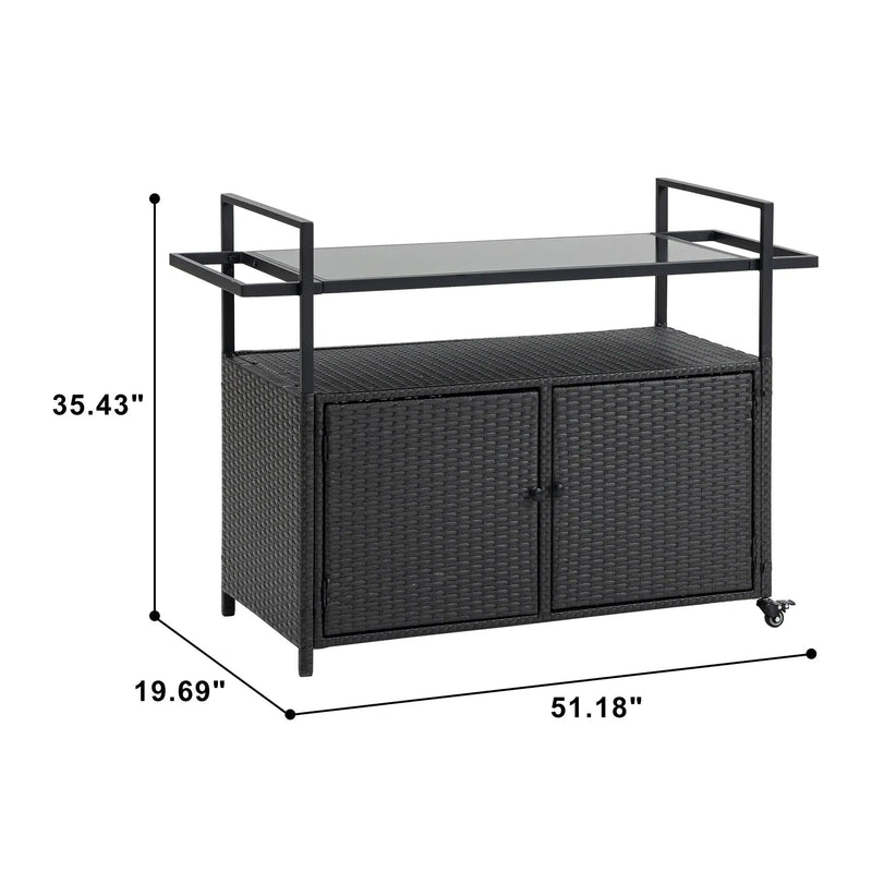 Outdoor Wicker Bar Cart with Glass Top and Wheels by HouseOfZazla