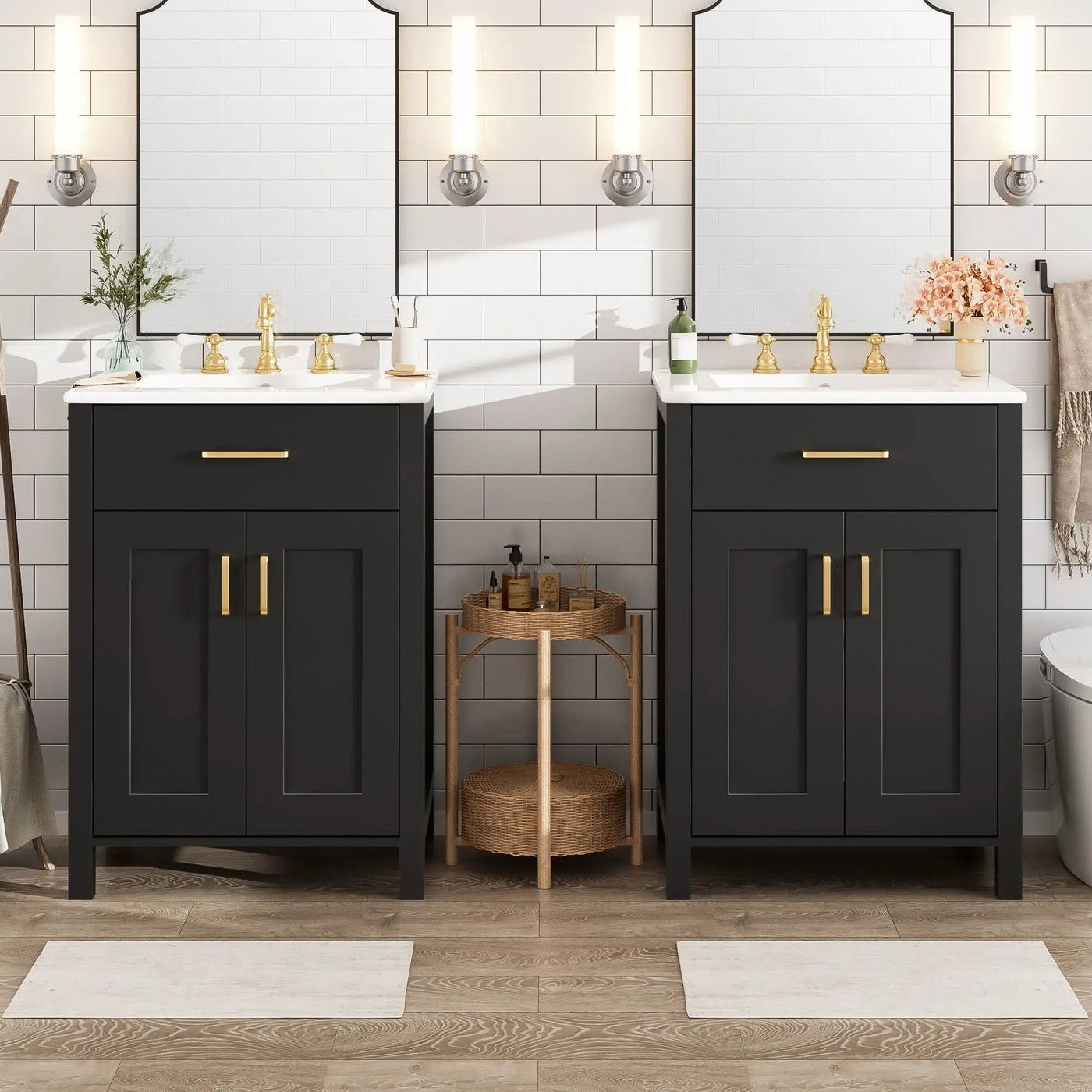 Modern Bathroom Vanity With Ceramic Sink, Soft-Close Doors, Flip Drawer, U-Shaped Shelves, Elegant Storage Solution by HouseOfZazla