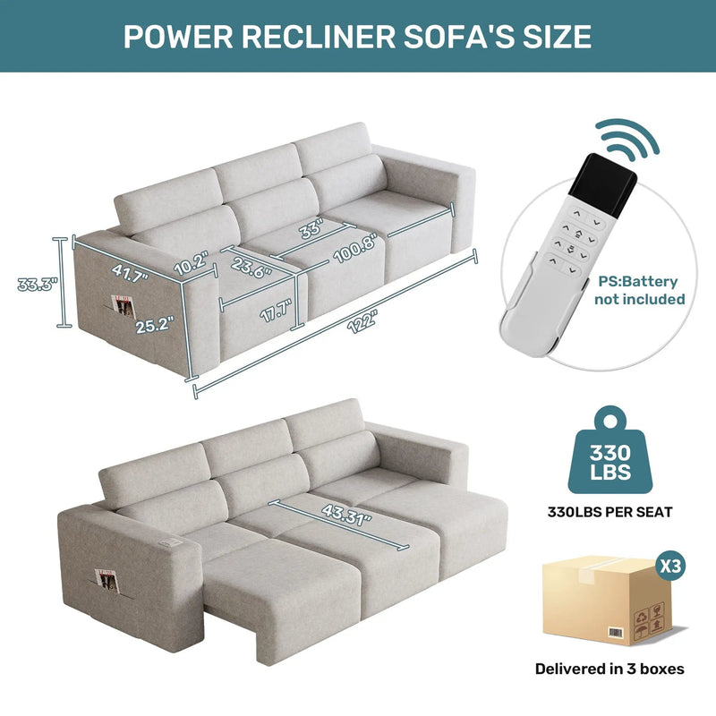3 Seater Power Recliner Sofa With Wireless Charging And Remote Control by Unique Piece Furniture