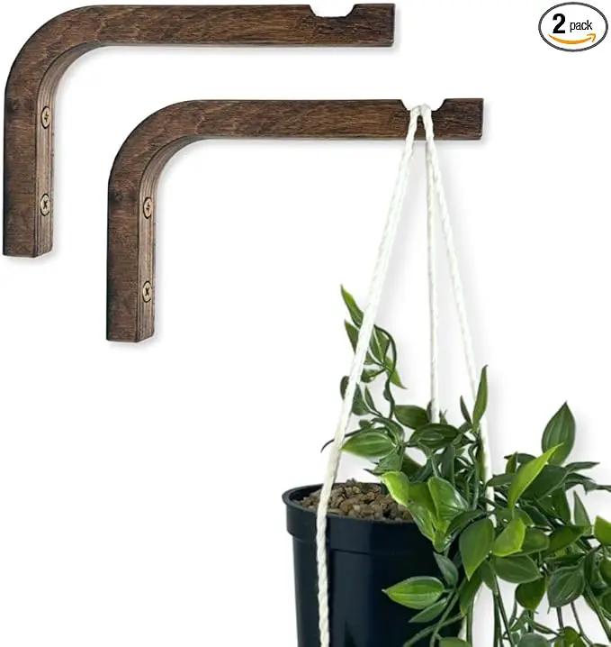 2-Piece Set of Plant Hooks for Wall 6 Inch - Mounted Wooden Plant Hook - Indoor and Outdoor Bracket Plant Hanger for Planters, Lanterns, Bird Feeders, Patio Decorations (Walnut) by GreenHaven Gardens