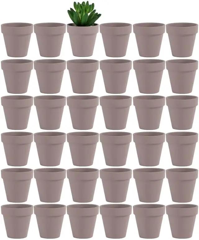 Yishang 36 pcs Small Mini Grey Clay Pots, 2.5'' Terracotta Pot Clay Ceramic Pottery Planter,Cactus Flower Terra Cotta Pots,Succulents Nursery Pots,with Drainage Hole,Great for Crafts,Wedding Favor by GreenHaven Gardens