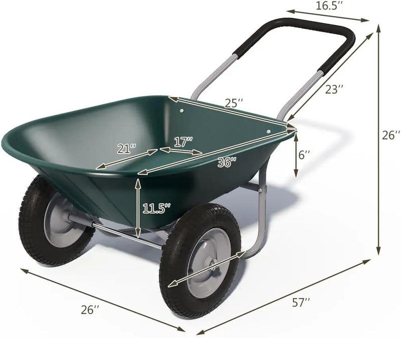 ARNOT Enlarged Dual-Wheel Wheelbarrow, Easy Loading and Dumping Garden Cart, Heavy Duty Utility Dump Cart for Lawn, Yard, Farm, Gardening & Planting, Green by GreenHaven Gardens