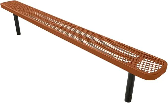 Heavy-Duty Outdoor Bench Thermoplastic Coated, Expanded Metal, Commercial-Grade Seating, Made in America (Inground Without Back, 8 Ft, Textured Copper) by GreenHaven Gardens