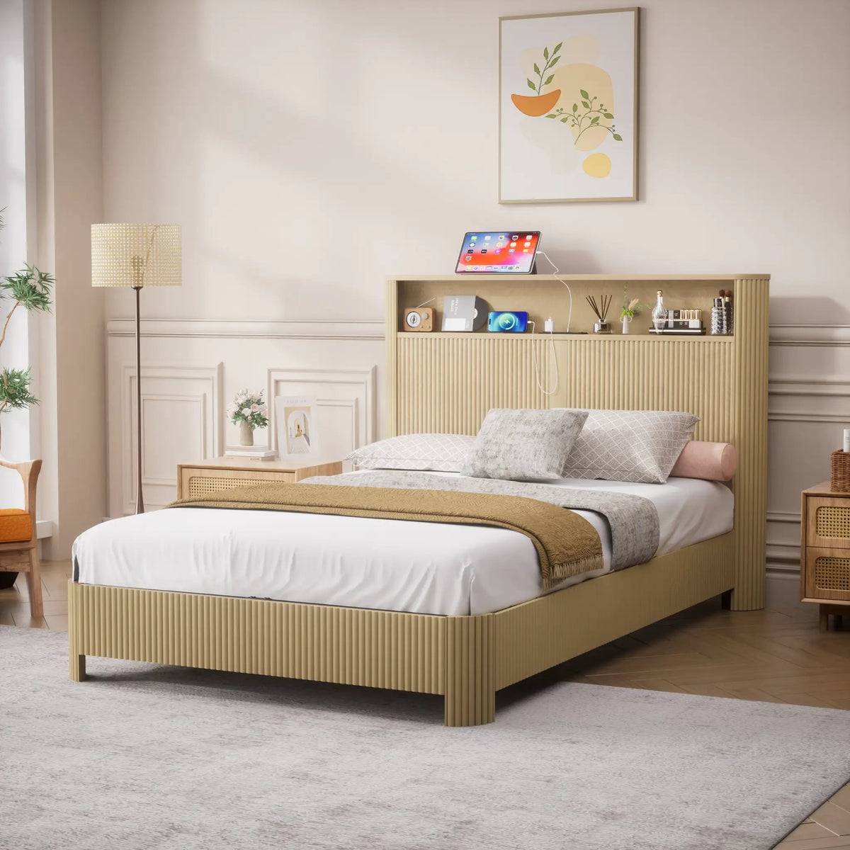 Full Extra Long Bed Frame with Storage Headboard by HouseOfZazla