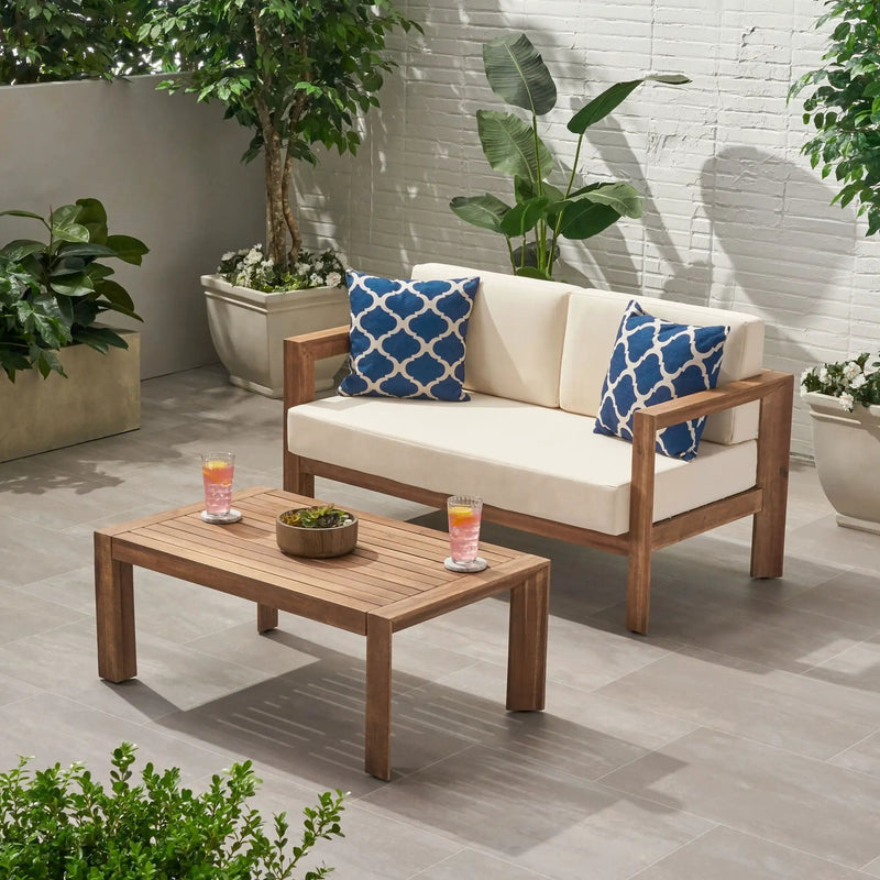 2 Piece Patio Set With Open-Back Loveseat And Coffee Table - Beige / Brown by HouseOfZazla