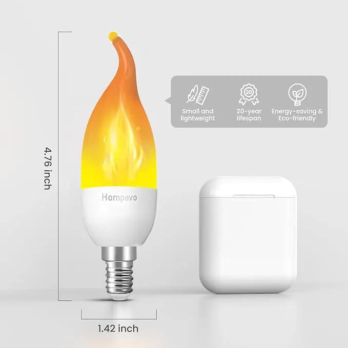 Hompavo 【Upgraded】 LED Flame Light Bulbs, 3 Modes Flickering Light Bulbs, E12 Chandelier Base Candle Fire Light Bulb for Halloween Christmas Party Porch Indoor & Outdoor Home Decoration - 2 Pack by GreenHaven Gardens