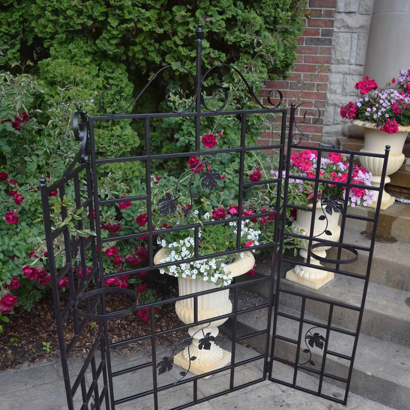 Three Panel Steel Brown Patio Screen Trellis with Flower Pot Holders by Sharicks