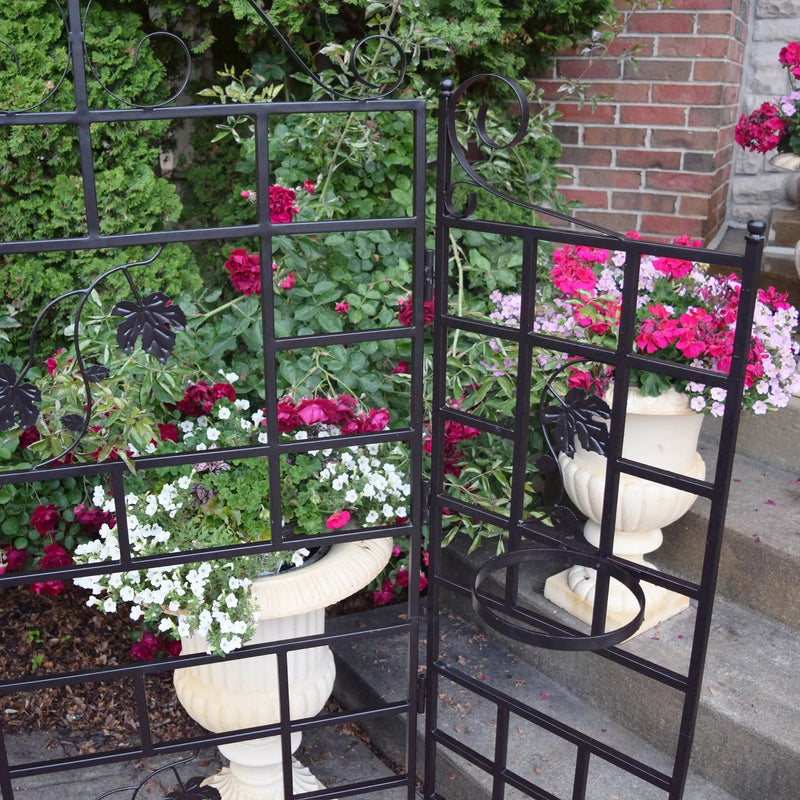 Three Panel Steel Brown Patio Screen Trellis with Flower Pot Holders by Sharicks