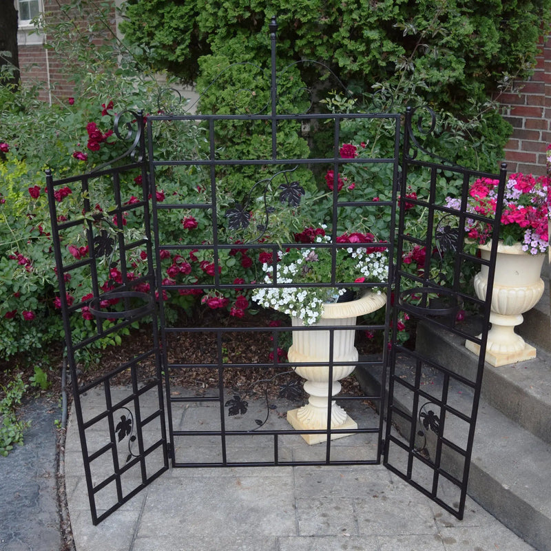 Three Panel Steel Brown Patio Screen Trellis with Flower Pot Holders by Sharicks