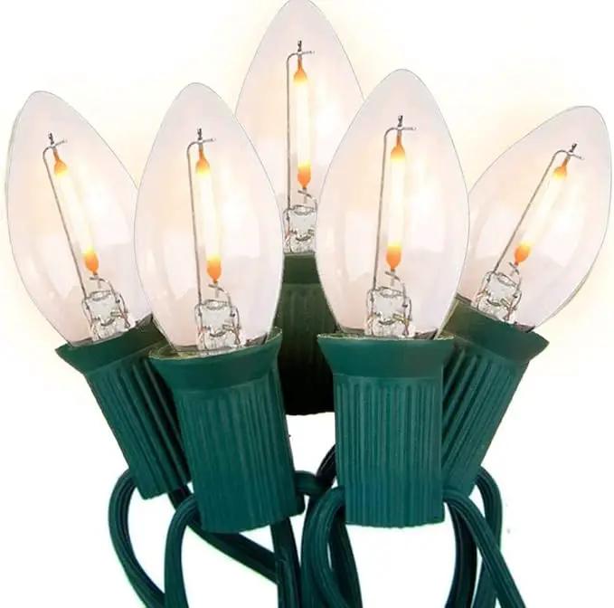 C7 Clear LED Christmas Lights, C7 Clear Christmas String Lights with 27 Clear LED Bulbs (Plus 2 Extra Bulbs) for Christmas Holiday Season Party Indoor&Outdoor Patio Backyard Decoration (25Ft, Clear) by GreenHaven Gardens