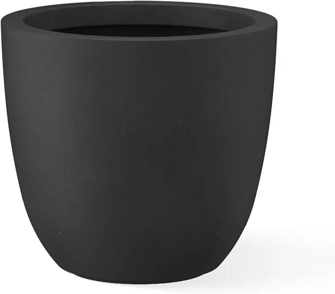 Kante 14 Inch Dia Round Concrete Planter, Indoor Outdoor Large Plant Pot with Drainage Hole and Rubber Plug for Home Patio Garden, Black by GreenHaven Gardens