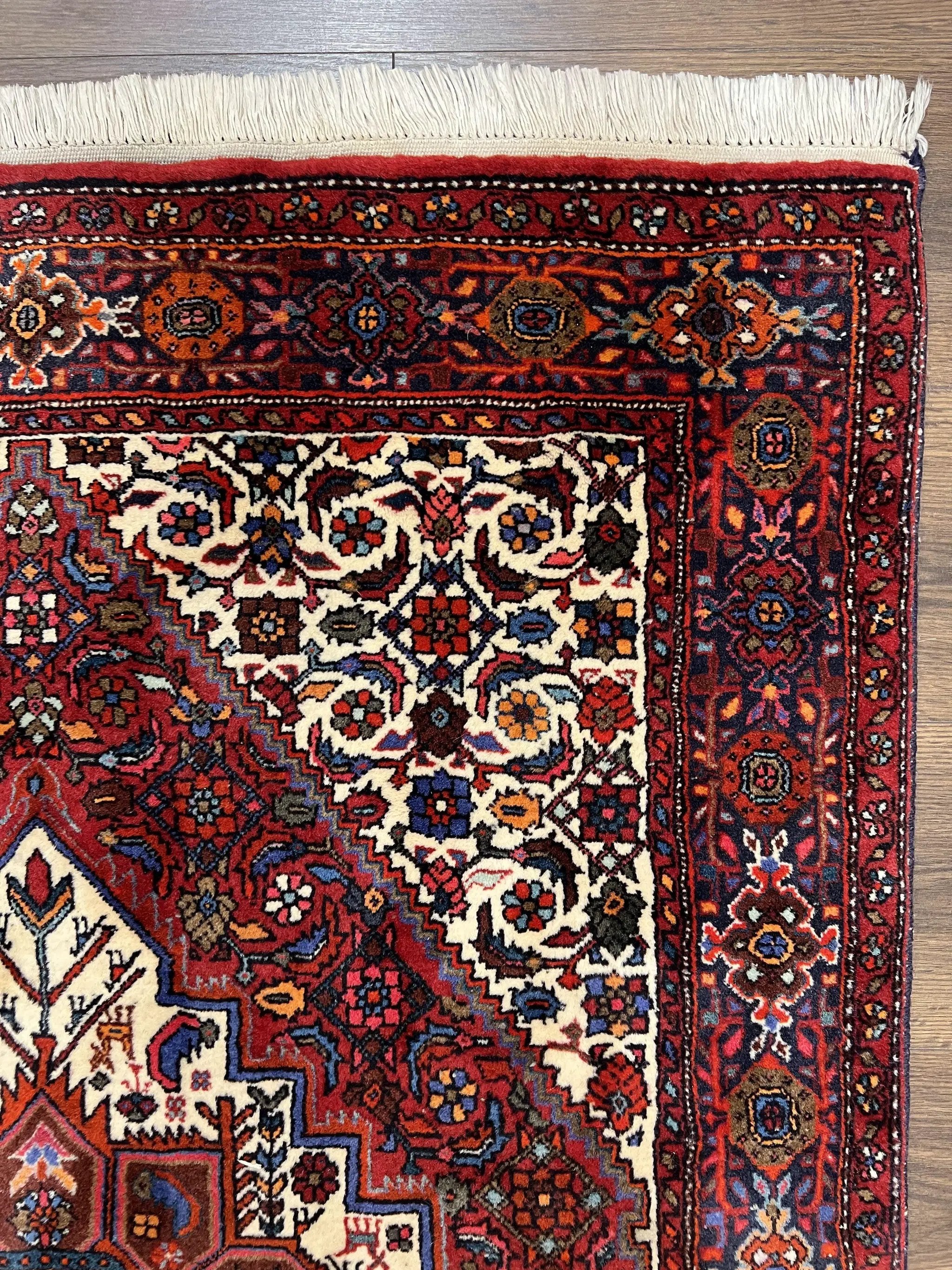 Fine Persian Bidjar Rug 3x5, Geometric Medallion Oriental Bijar Carpet 3 x 5 ft, Ruby Red and Cream, Hand Knotted Wool Rug, Semi Antique Tribal Rug, Nice by Jewel Rugs