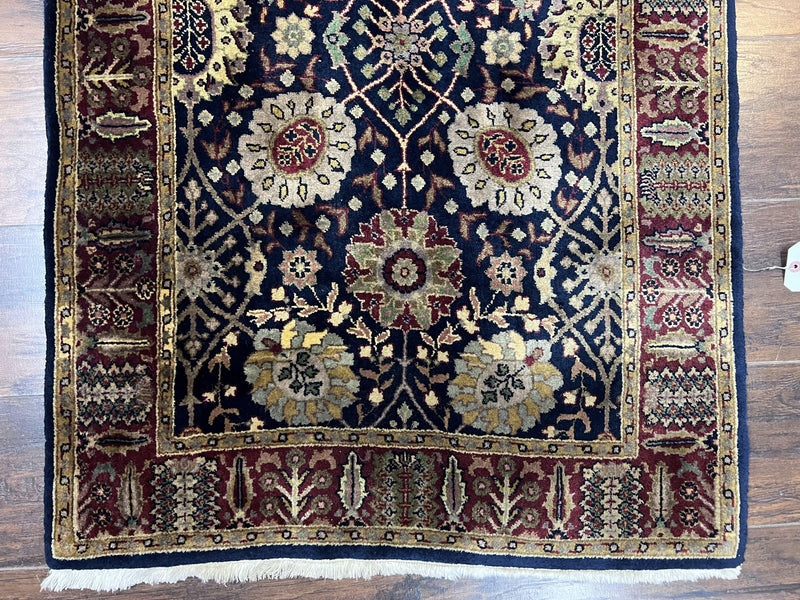Indo Persian Runner 2.8 x 18, Long Skinny Hallway Wool Runner Rug, Hand Knotted Vintage Floral Allover Traditional Runner Dark Blue Burgundy by Jewel Rugs