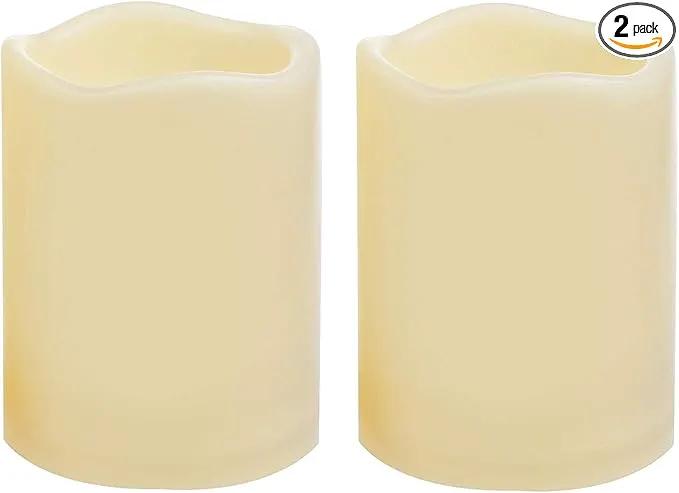 2 Waterproof Outdoor Battery Operated Flameless LED Pillar Candles with Timer Flickering Plastic Resin Electric Decorative Light for Lantern Patio Garden Home Decor Party Wedding Deco 3x4 Inch by GreenHaven Gardens