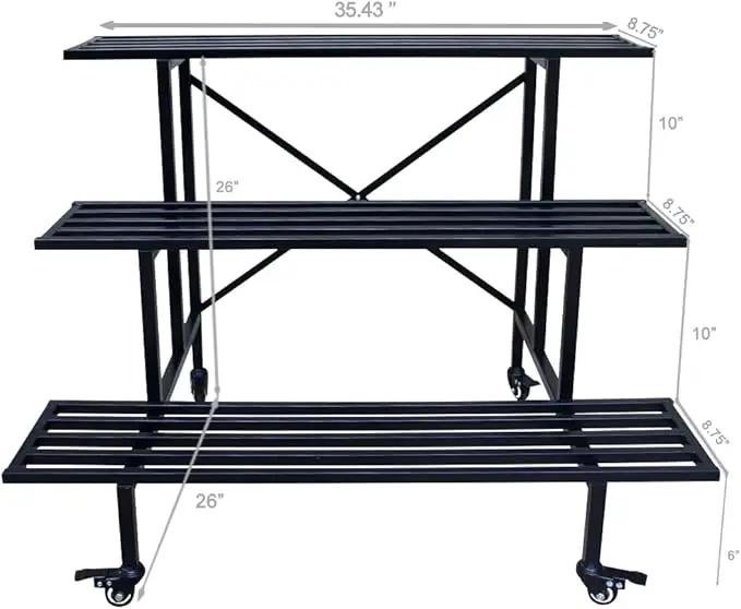 Zhongma Moving Garden Cart 3 Tier Sturdy Metal Plant Stand Heavy Duty Plant holder Garden Plant Shelf with Wheels by GreenHaven Gardens