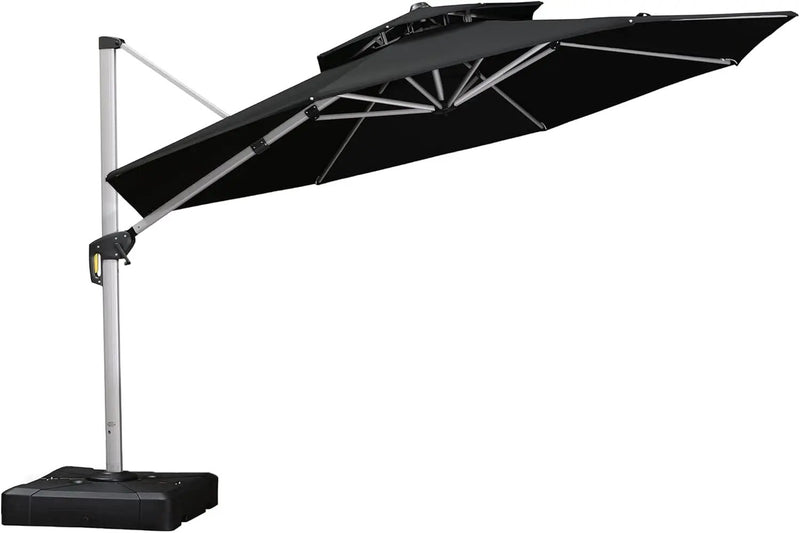 PURPLE LEAF 12 Feet Double Top Round Deluxe Patio Umbrella Offset Hanging Umbrella Outdoor Market Umbrella Garden Umbrella, Black by GreenHaven Gardens