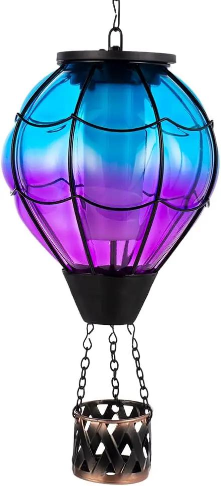 Solar Hot Air Balloon Lantern with Flame Flickering LED Glass Hot Air Balloon Solar Lanterns Outdoor Waterproof Hanging Lights for Patio,Porch,Yard,Garden Decor Mother Day Gifts for Women by GreenHaven Gardens