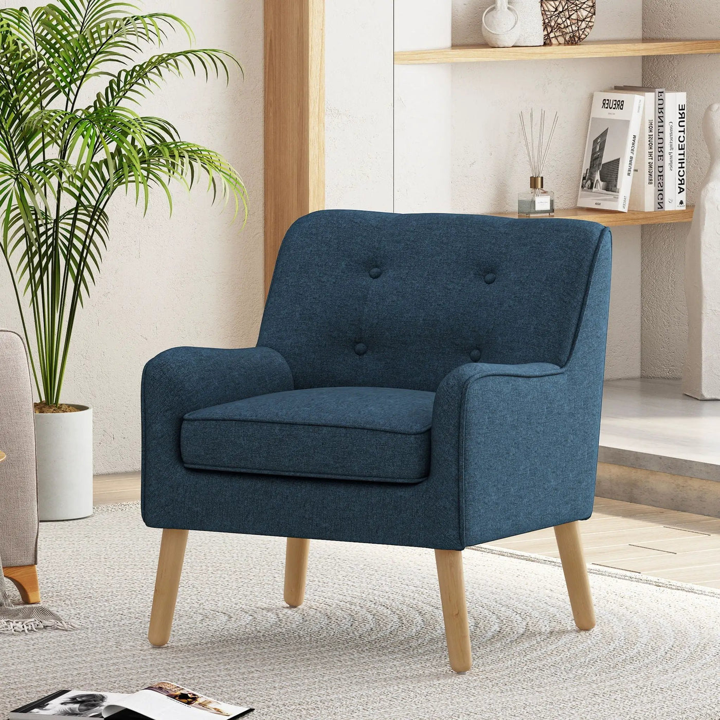 Modern Arm Chair With Tufted Back and Wooden Legs by HouseOfZazla