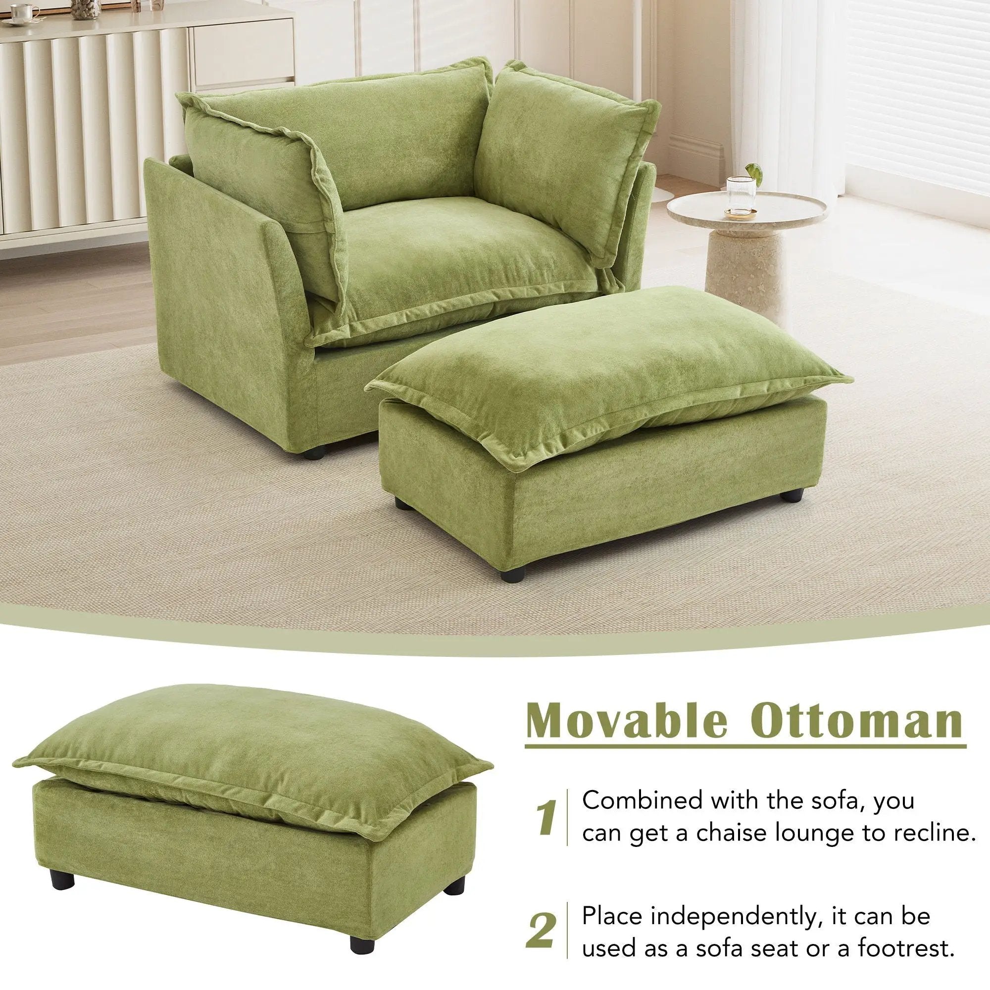 Modern Armchair Sofa With Movable Ottoman by HouseOfZazla