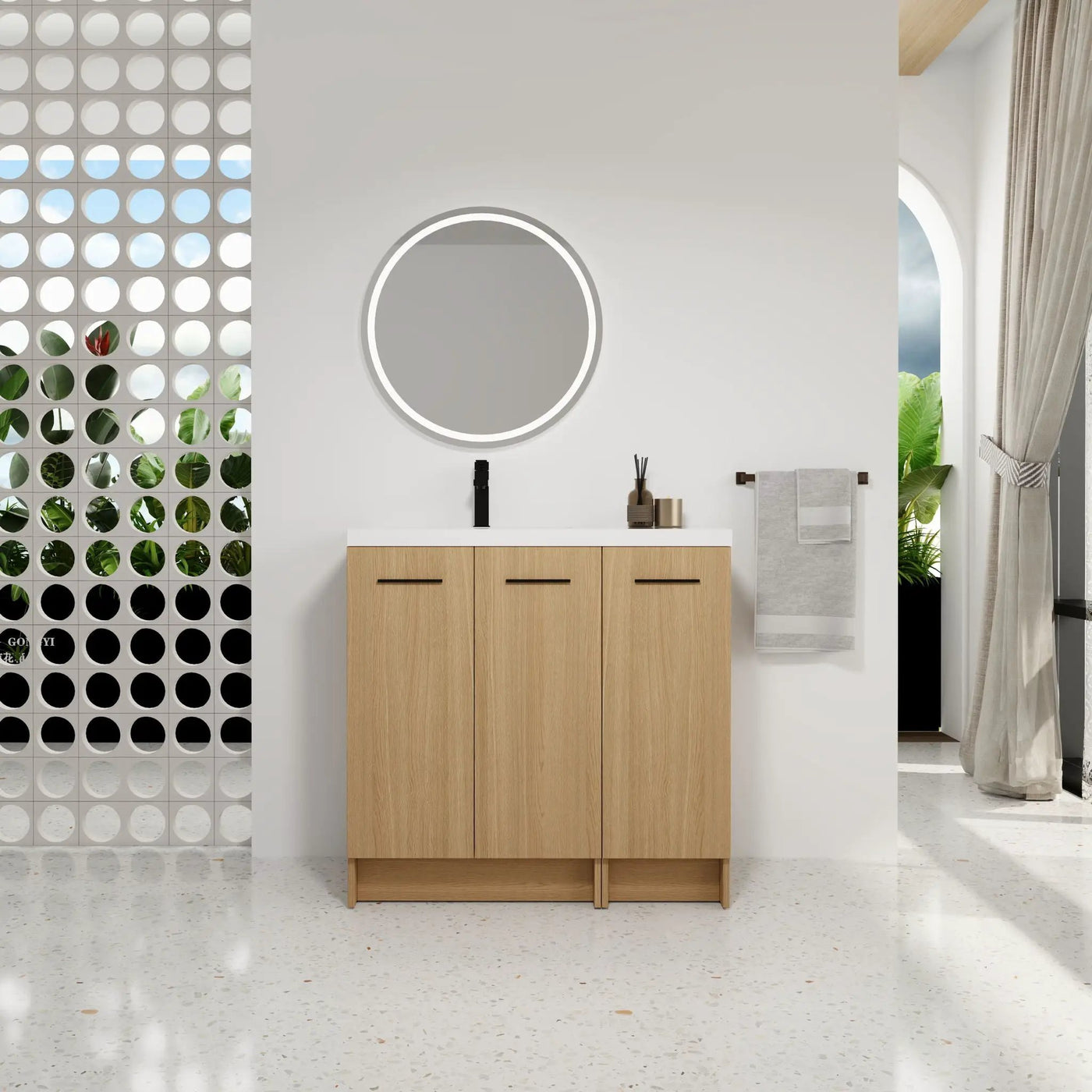 Wall Mounted Floating Bathroom Vanity With Sink, 3 Door Modular Cabinet by Unique Piece Furniture