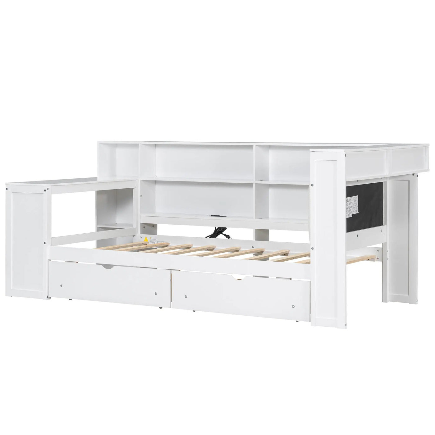 Platform Bed With Upholstered Headboard, Storage Shelves, Drawers, Charging Station, LED Lighting, Built In Desk by HouseOfZazla