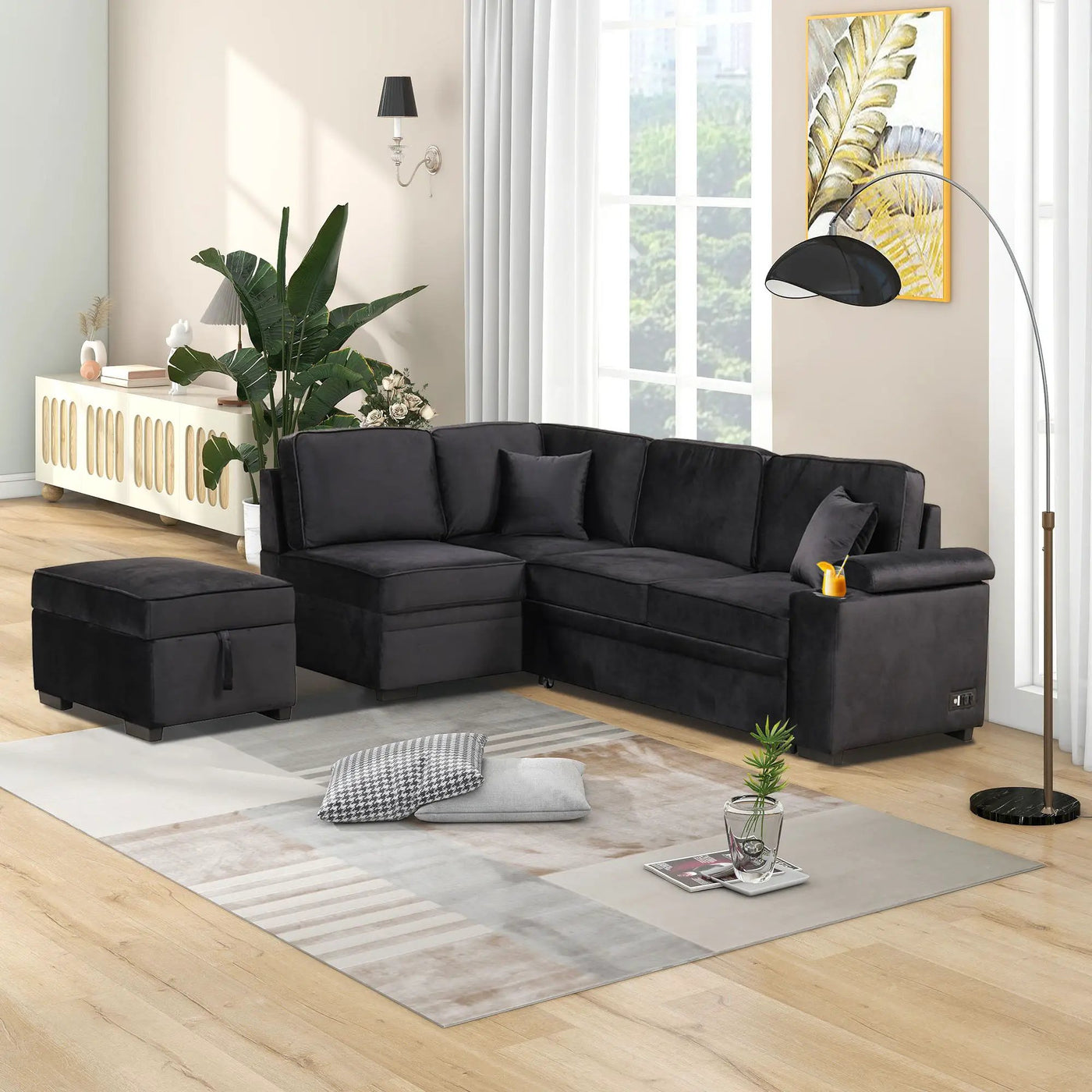 Sleeper Sofa Bed, 2 In 1 Pull Out Sofa Bed L Shape Couch With Storage Ottoman For Living Room, Bedroom Couch And Small Apartment by Unique Piece Furniture