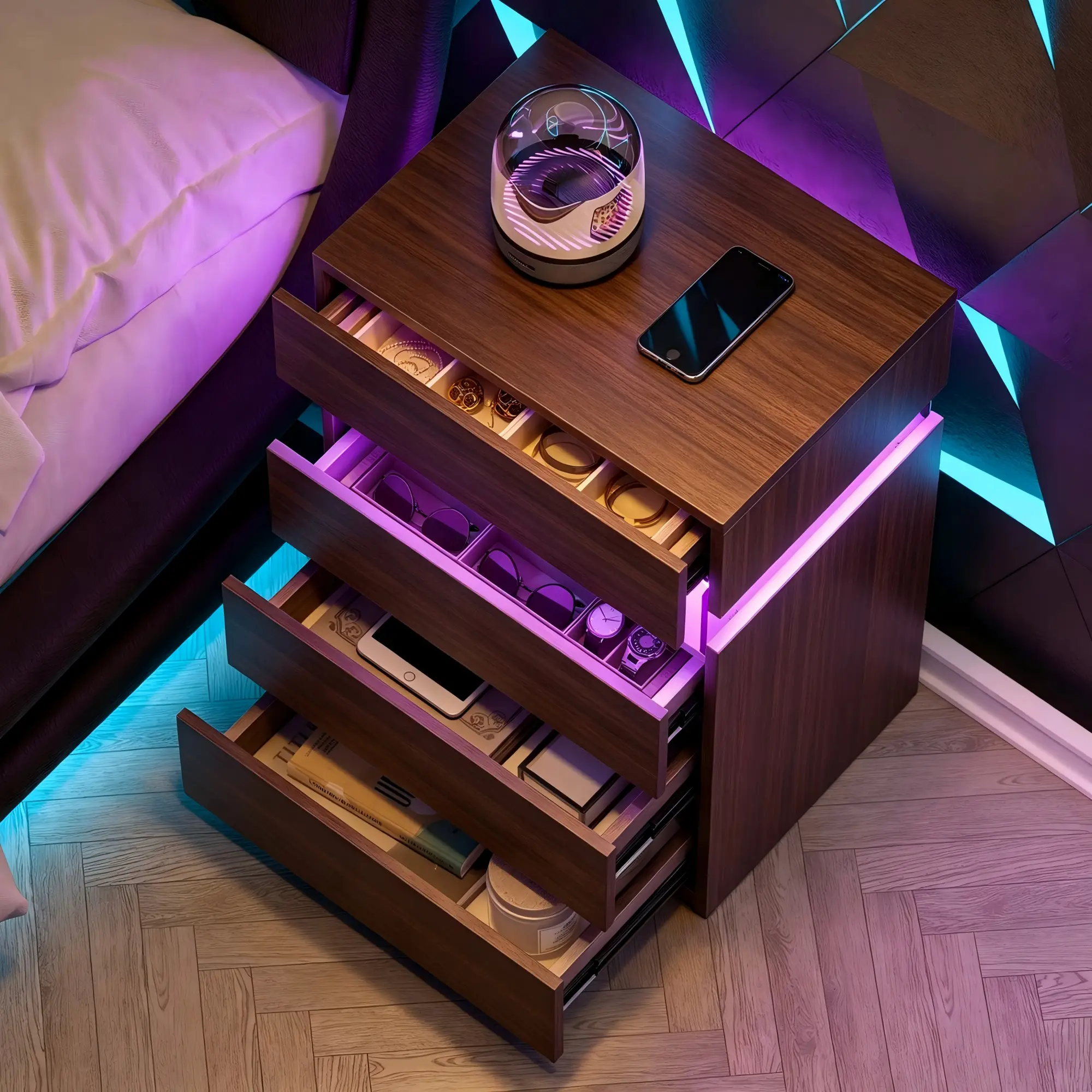 Nightstand with LED Lights and 4 Drawers by HouseOfZazla