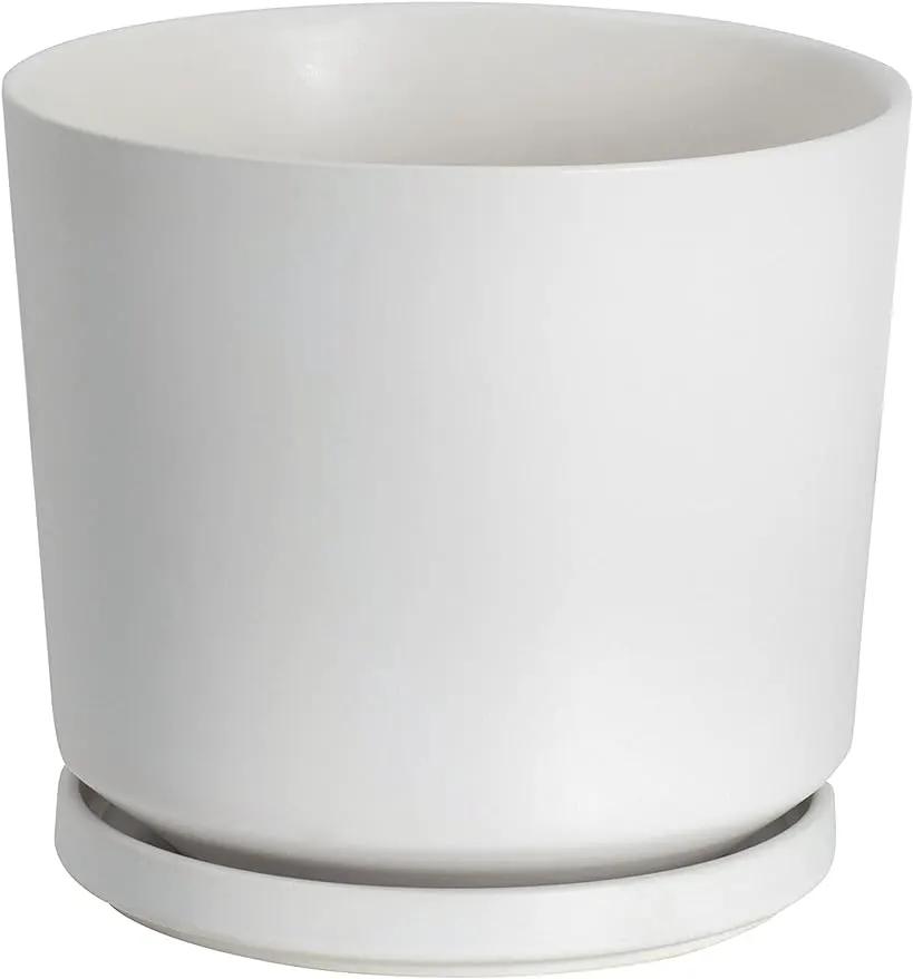 Ekirlin 7 inch Plant Pots,Ceramic Flower Planters Indoor,Modern Succulents Containers with Drain Hole Saucer,Decorate Home,Office & Outdoor (White) by GreenHaven Gardens
