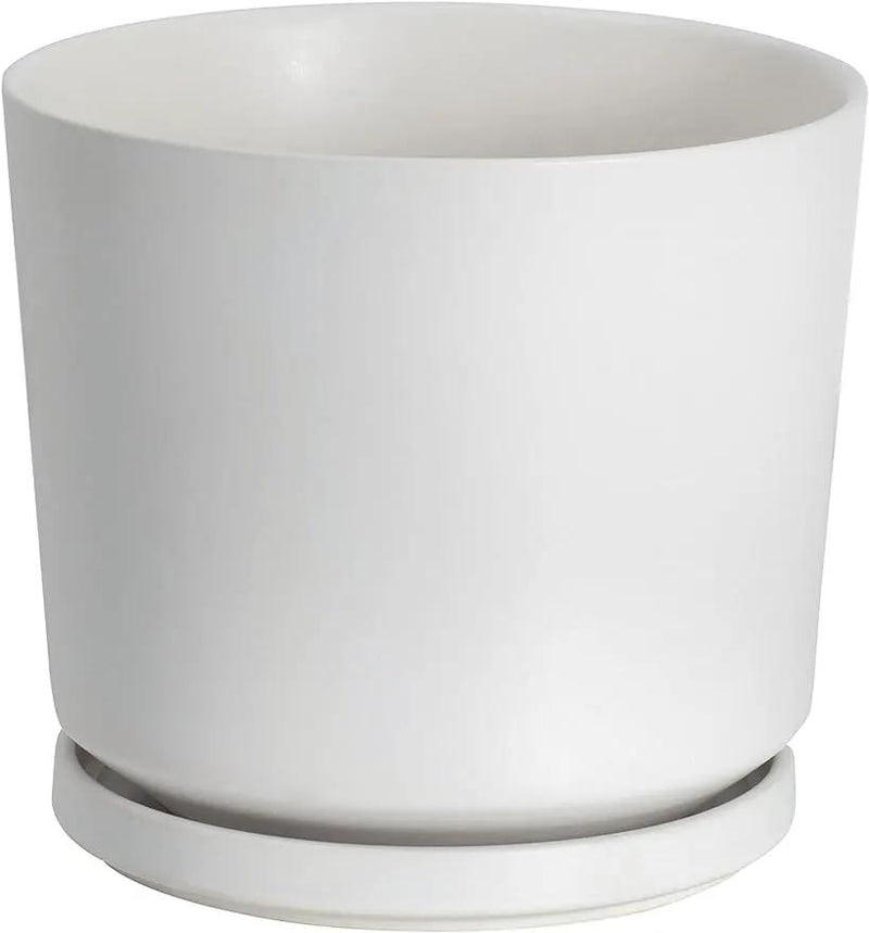 Ekirlin 7 inch Plant Pots,Ceramic Flower Planters Indoor,Modern Succulents Containers with Drain Hole Saucer,Decorate Home,Office & Outdoor (White) by GreenHaven Gardens