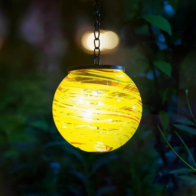 Solar Lanterns Outdoor Waterproof LED Lights 4.7" Glass Hanging Solar Lights with Metal Chain,Gazing Globe Ball Outdoor Decorative Lantern for Patio Pathway Yard Garden Decor(Yellow) by GreenHaven Gardens