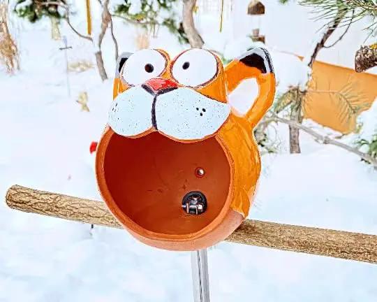 Ceramic Garden Decor - Cat Lawn Stake - Bird Feeder - Outdoor Statue - Perfect, Unique Gifts for Gardeners Woman, Men - Handmade, Frostproof by GreenHaven Gardens