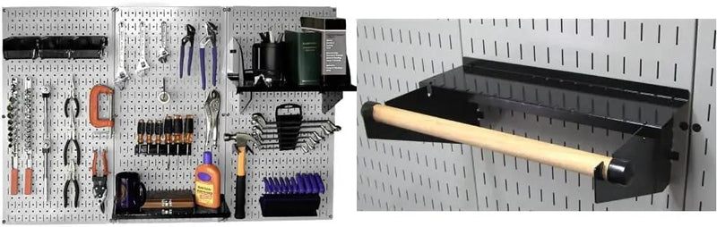 Wall Control 30-WRK-400GB Standard Workbench Metal Pegboard Tool Organizer, Gray/Black & Pegboard Paper Towel Holder and Dowel Rod Shelf Assembly for Slotted Tool Board Black by GreenHaven Gardens