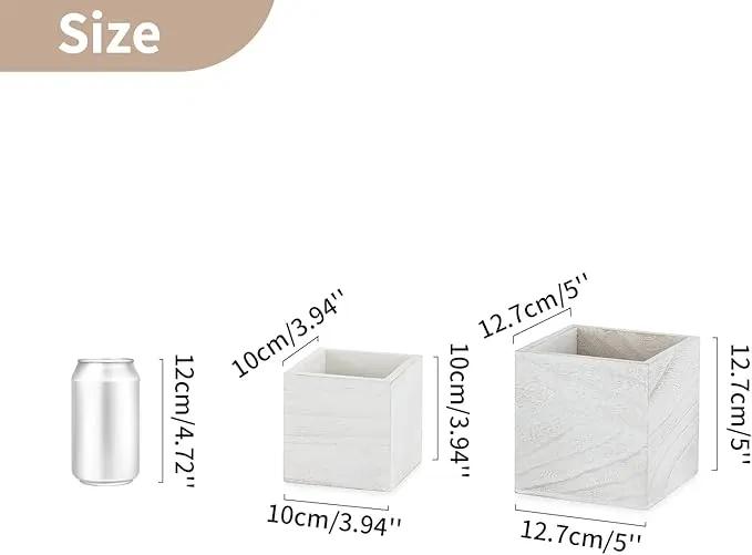 NUPTIO Wooden Box for Centerpiece Wedding: 6 Pcs Rustic Square Planter Box FarmhouseTable Fall Decor - 4×4" & 5×5" Whitewashed Small Wood Vases Flower Pots for Windowsill Home Garden by GreenHaven Gardens