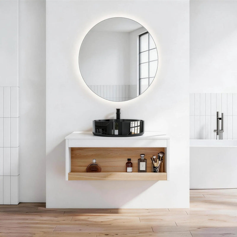 Floating Bathroom Vanity With Vessel Sink With Open Shelf Storage by Unique Piece Furniture