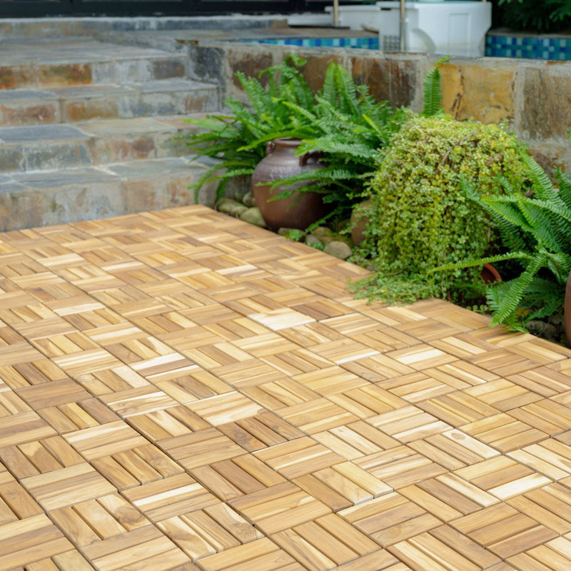 Interlocking Deck Tiles Checker Pattern, Square Acacia Hardwood Outdoor Flooring For Patio, Bancony, Pool Side by HouseOfZazla