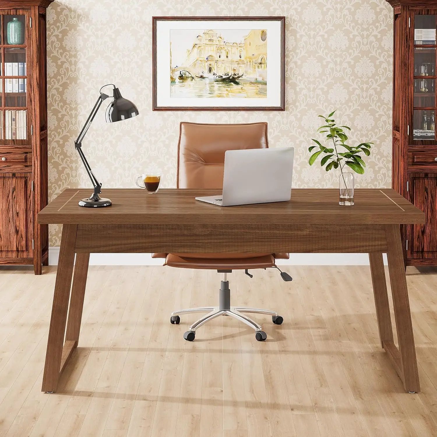 Executive Desk With Drawer, Workstation Table For Home Office - Walnut Brown by HouseOfZazla