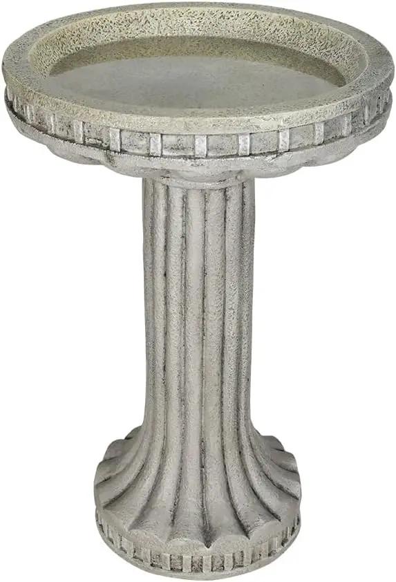 24 Inch Height Outdoor Bird Bath - Fibre Reinforced Concrete Large Bird Bath Stylish with Modern Pedestal for Garden, Patio, Backyard, Lawn - 16”W X 24”H Contemporary Birdbaths & Supports by GreenHaven Gardens