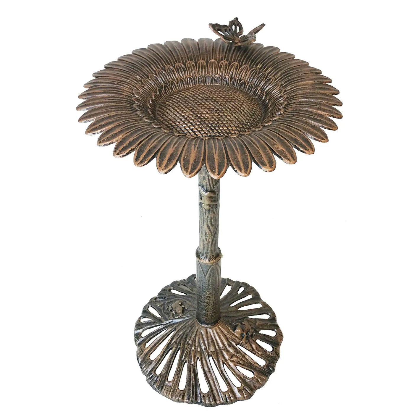 Round Cast Aluminum Metal 32-in Bird Bath with Sunflower Butterfly by Sharicks
