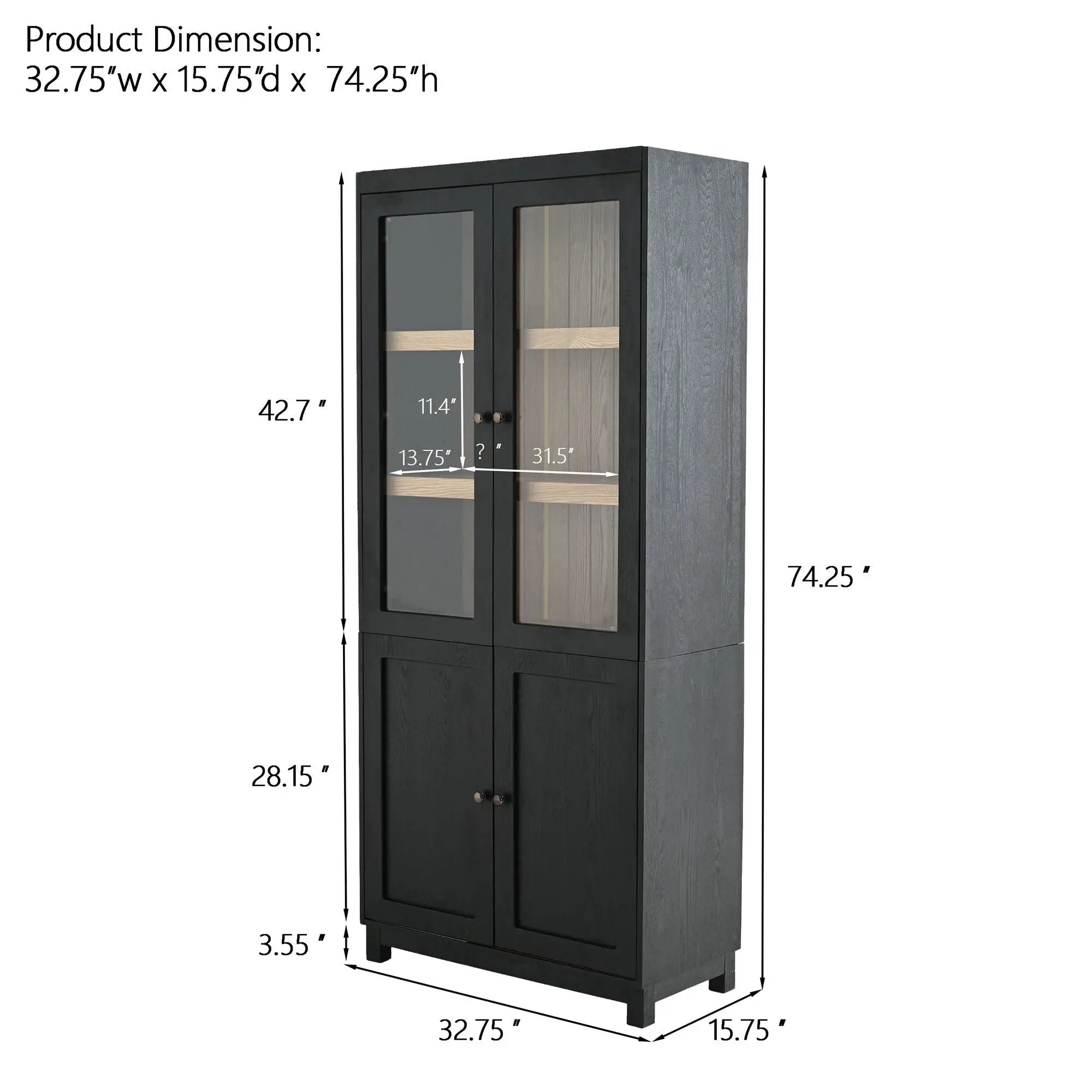 Mid Century Modern Style Tall Display Cabinet With Glass Doors For Collectibles - Black by HouseOfZazla