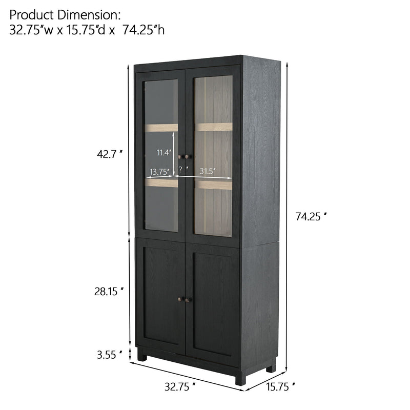 Mid Century Modern Tall Display Cabinet with Glass Doors - Black, photo 4 of 21