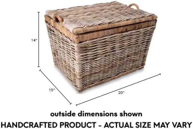 The Basket Lady Lift-Off Lid Wicker Storage Basket, Medium, 20 in L x 15 in W x 14 in H, Serene Grey… by GreenHaven Gardens