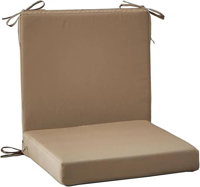 20 x 18 Inch Outdoor Chair Cushions for Patio Furniture UV Resistant Non Slip Waterproof Replacement Patio Seat Cushion with Ties Set of 2, Khaki by GreenHaven Gardens
