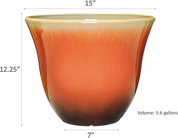 Classic Home and Garden Honeysuckle Resin Flower Pot Planter, Tequila Sunrise, 15" by GreenHaven Gardens