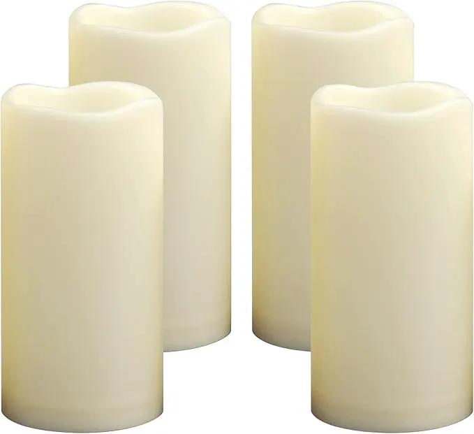 4 Pack Outdoor Battery Operated Candles with Timer Waterproof Led Flickering Candles Flameless Pillar Lights for Party/Lantern/Patio/Wedding/Garden,Cream White,3x6 Inch by GreenHaven Gardens
