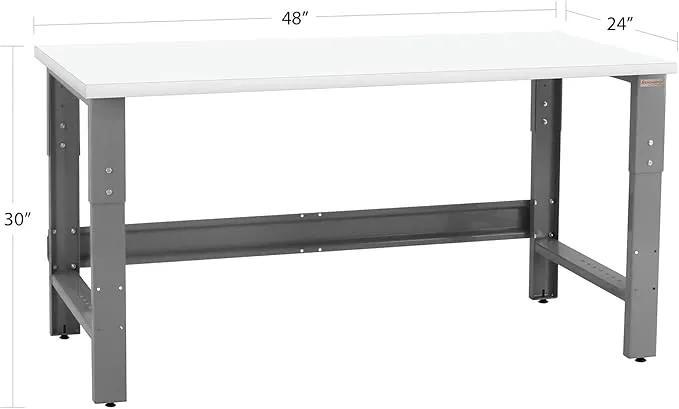 Table & Workbench: 1" Thick Laminate Top, Height Adjustable Bench - 24" D x 48" L x 30" - 36" H - by BenchPro by GreenHaven Gardens