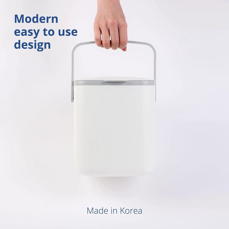 BLUE GINKGO Kitchen Compost Bin [5L / 1.32 GAL] – Filter-Free, Odor-Tight Countertop Food Waste Pail with Handles (Made in Korea, White) by GreenHaven Gardens